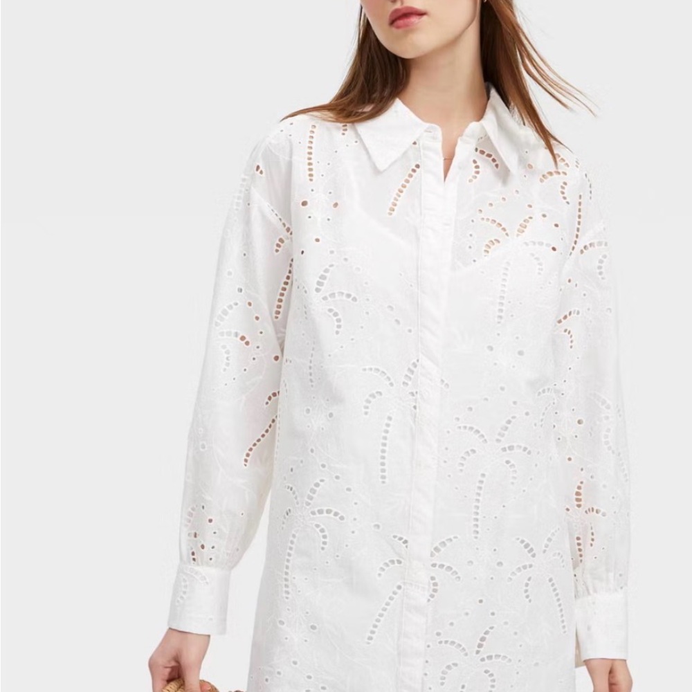 NWT Roller Rabbit White Eyelet Button-Front Swim Coverup